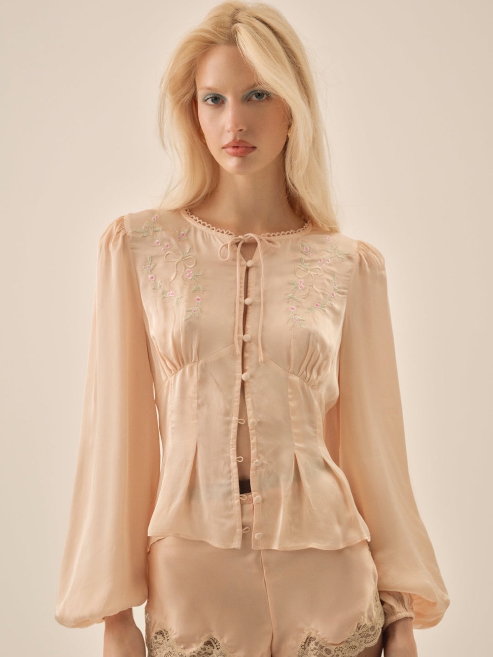 For Love & Lemons Betsy Bow Blouse & Roseanne Lace Shorts Set Small NWT